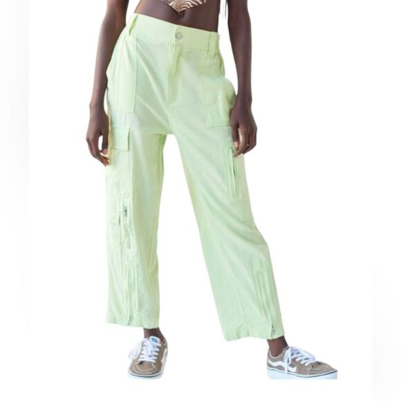 Urban Outfitters Myla Linen Blend Green Linen Cargo Pants Women’s Size Medium - Picture 1 of 13